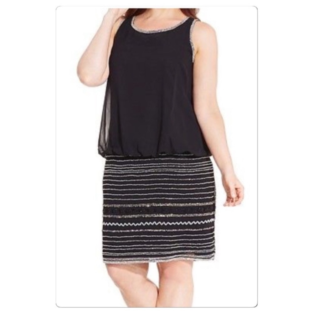 Adrianna Papell Beaded Blouson Cocktail Dress NWT 8 wedding guest black silver